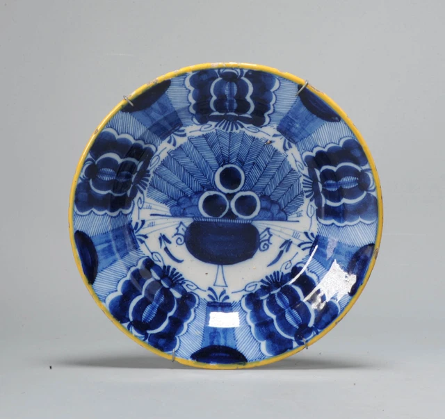 Antique 18th c Blue and White Kraak Style Dutch Delftware Plate.