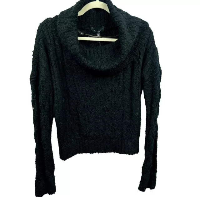 NWT Sanctuary Sweater, Cowl Neck, Open Knit, Cropped, Black, Size Medium