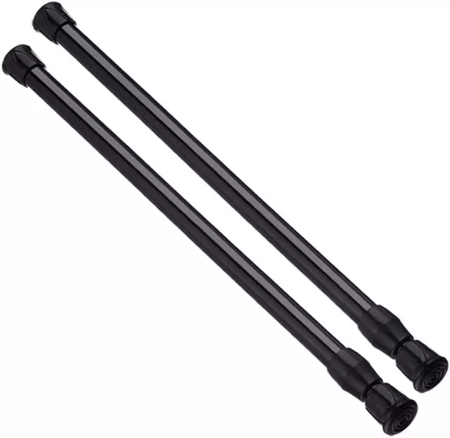 2PCS Tension Rod Tier Window Short Curtain Rod,16 to 28Inch,Black,Small Short Ex