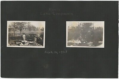1923 Picnic at Lake Compounce Bristol Connecticut Two Snapshots on Album Page