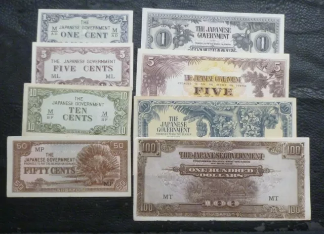 Japanese Invasion Money (JIM) WWII Banknotes Malaya to $100 near Unc see menu