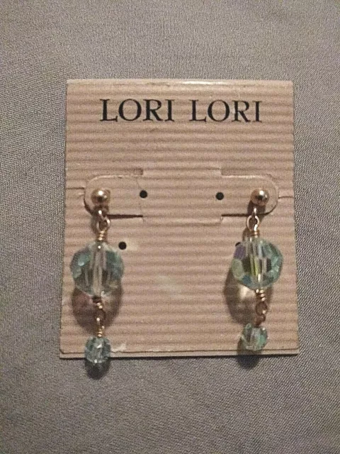 Lori Lori 14kt Gold Filled Dangle Earrings Light Sparkly Blue Crystals #114