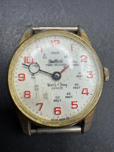 Vintage 1969 Sheffield Time Reader Buffy and Jody Swiss 1 Jewel Watch Gold Tone Vintage 1969 Sheffield Time Reader Watch Swiss made Teaching  main image 3