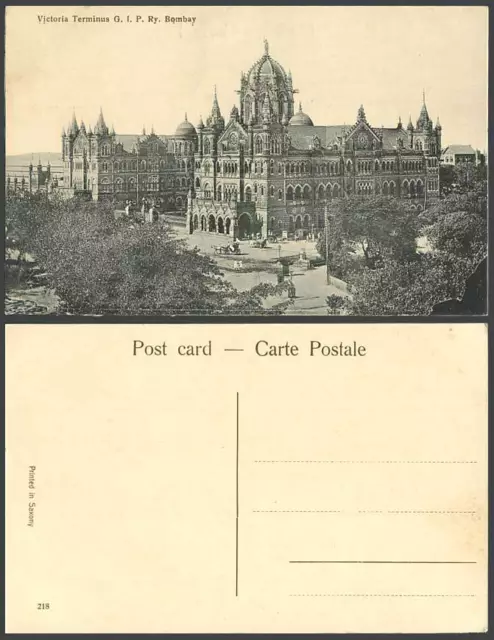 India Old Postcard Bombay Victoria Terminus, G.I.P. Rly. Railway Station, Street