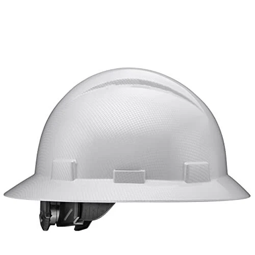 Full Brim OSHA Construction Hard Hat Light Grey Carbon Fiber Gloss Finish Des...