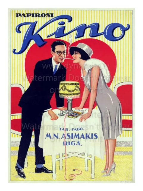 Vintage Latvia Poster Print ADVERT "CIGARETTES KINO, RIGA "18x24"