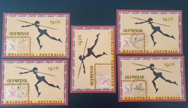 Australia 1956 Olympic Postcards with various sports cancellations.5 Items