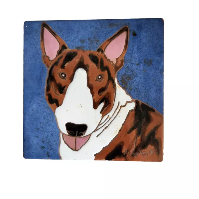 Bull Terrier Dog, Brindle - Hand Painted Tile by Pumpkin Tile - 6 x 6"