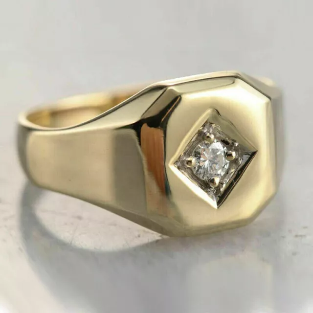 14K Yellow Gold Finish Men's 0.80 ct Round Diamond Wedding Engagement Pinky Ring