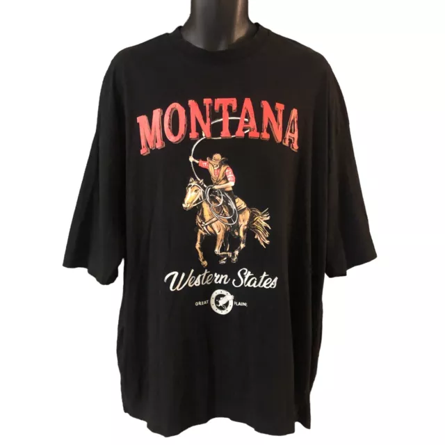 Asos Montana Mens T Shirt Large Black Western USA Style Great Plains Graphic