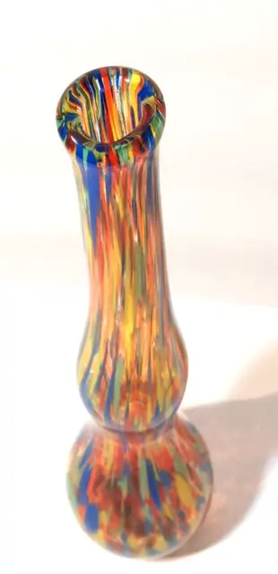 Vintage Pier 1 Studio Art Glass Bubble Drip Swirl Flower Vase 13.5" Tall Rainbow 3