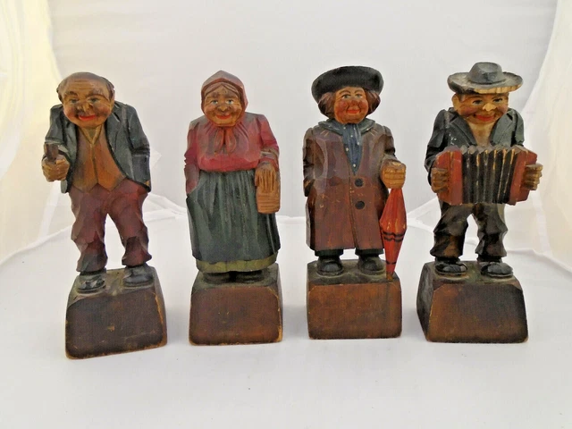 Two Pair of Antique German/Swiss Hand carved and painted Man and Woman figures