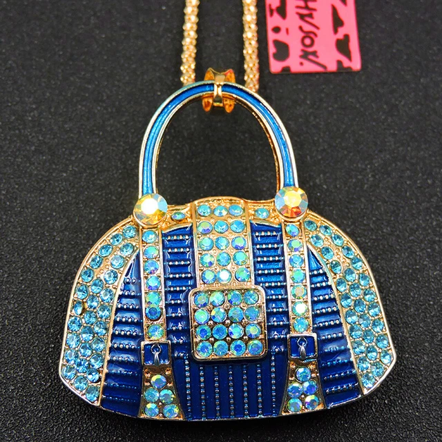 New Betsey Johnson Blue Bling Lady Shoulder Bag Crystal Pendant Women Necklace