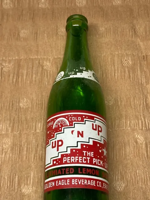 Vintage Up N Up Beverage Bottle Green Glass Golden Eagle Beverage Co. Erie, PA