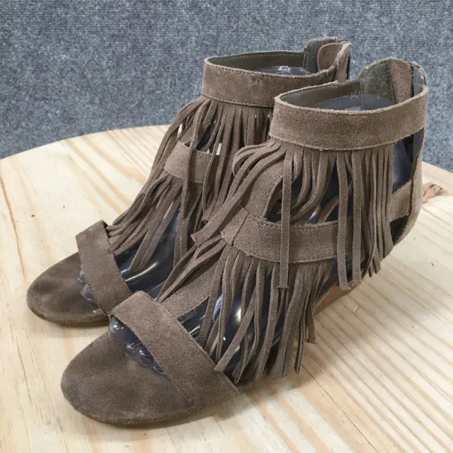 Steve Madden Sandals Womens 8 Amaaya Fringe Ankle Strappy Gray Suede Low Wedge 3