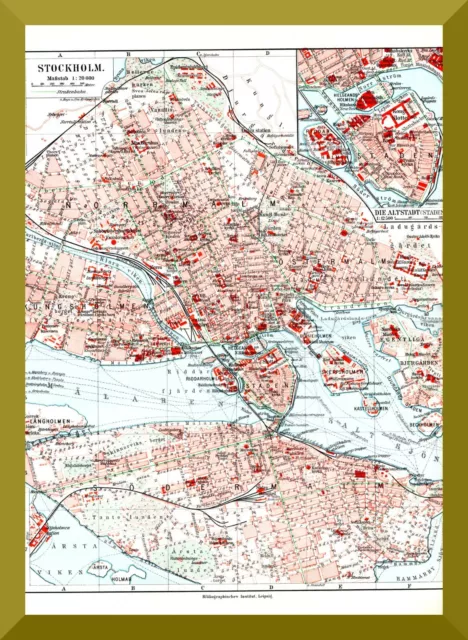 alter Stadtplan von +STOCKHOLM+ 1890 old city map +Kungsholmen,Djurgarden+