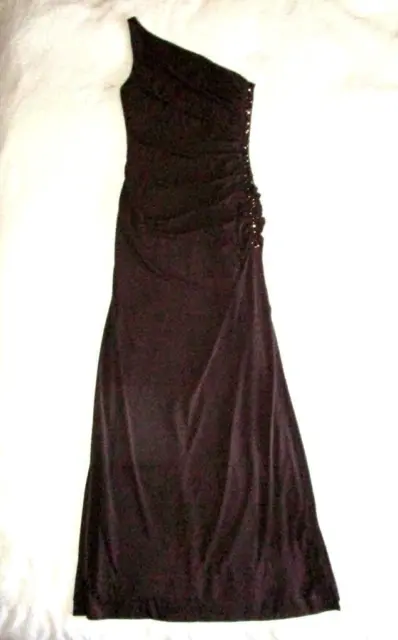 LAUNDRY by SHELLI SEGAL LONG VINTAGE ONE SHOULDER SLINKY BROWN KNIT GOWN Size 8