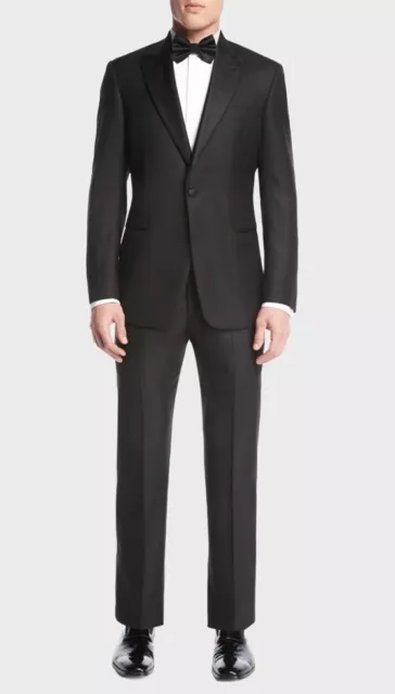 ARMANI COLLEZIONI Satin Peak Lapel Wool GIORGIO Tuxedo in Black Size 44 R $3495