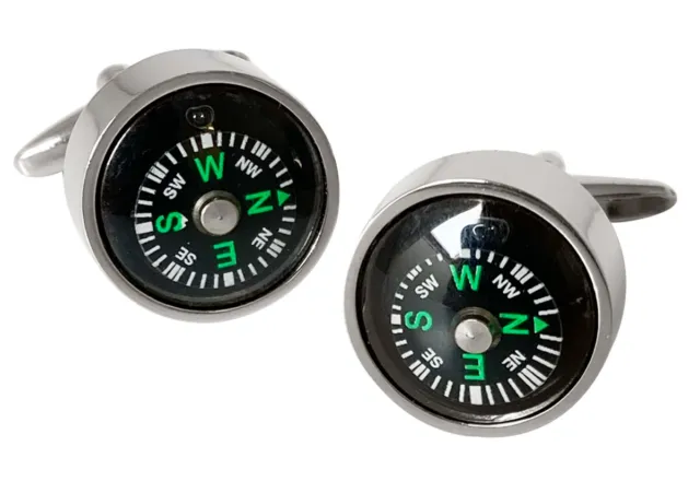 Real Working Compass Cufflinks in Chrome Box