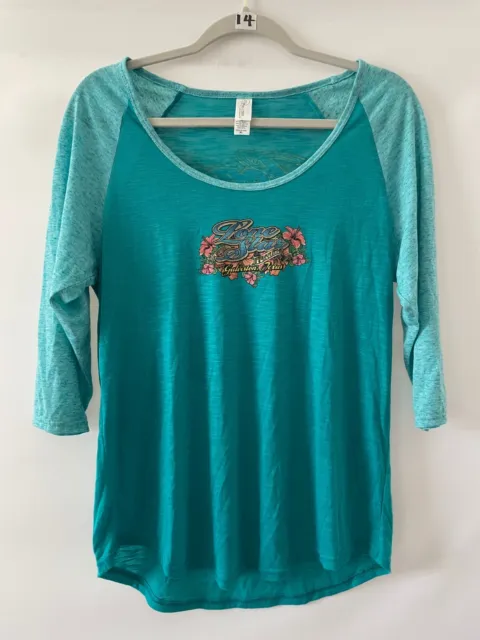Pimatee Womens Turquoise Blue 3/4 Sleeve Lone Star Rally T-Shirt Size XL