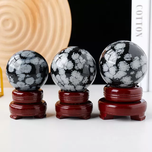 Snowflake Obsidian Ball Sphere Natural Crystal Stone Home Decor Reiki Healing