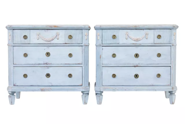 Pair Of 19Th Century Carved Swedish Painted Chest Of Drawers