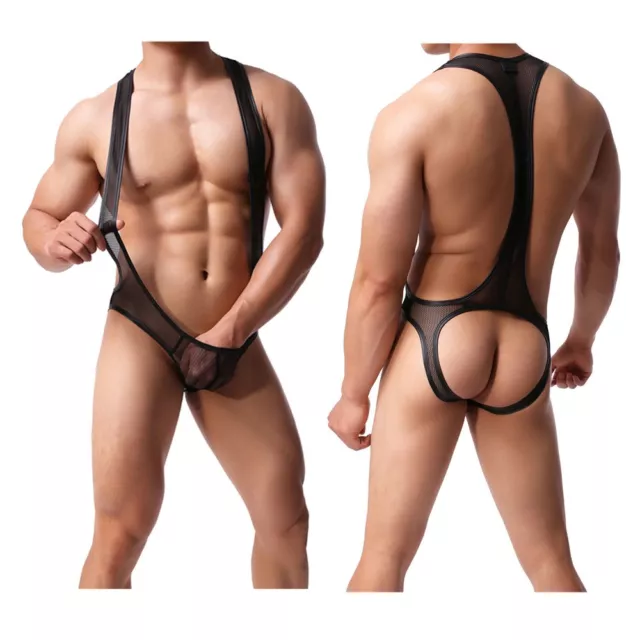 Mens Open Butts Brief Jockstrap Mankini Gay Bodysuit Underwear Wrestling Singlet