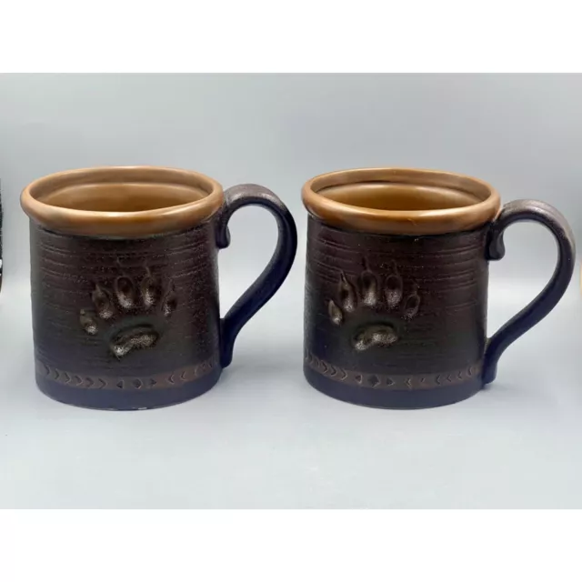 Big Sky Carvers Maskwa Ridge Pottery Mugs 2 Piece 16oz Bear Paw Print