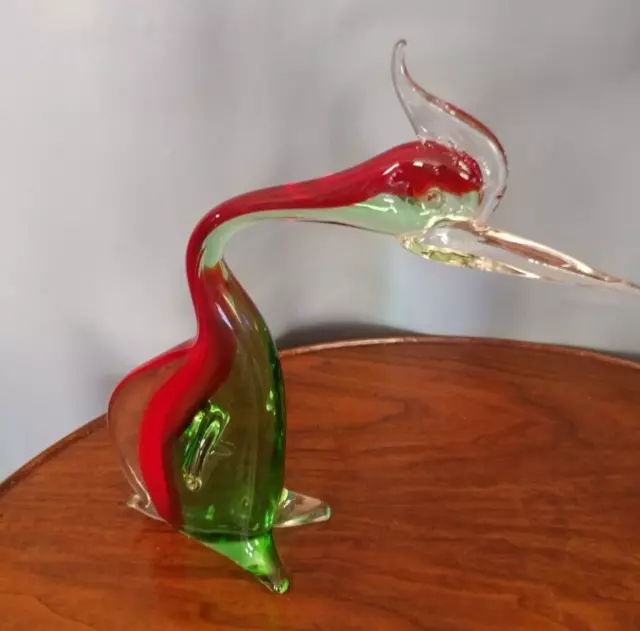 Art Glass Crane 14" Figurine Murano Style