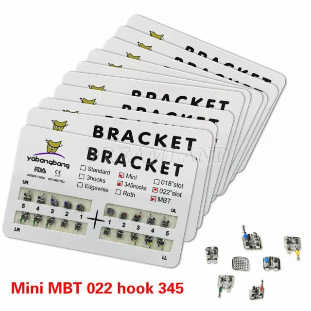 50x Dental Orthodontic Metal Braces Bracket Mini MBT 0.22"Slot 345 Hooks #1 2