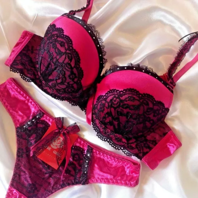 Sexy ladies Underwear Lacy Pink and Black Lingerie Bra and
