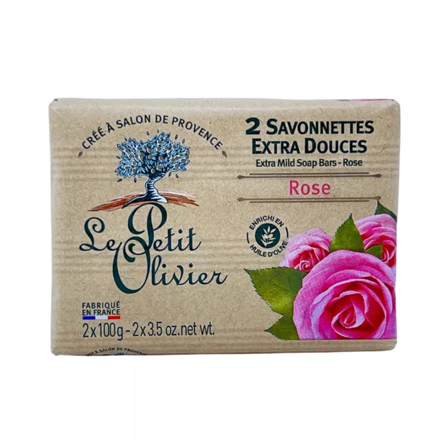 Jabón Le Petit Olivier con rosas y aceite de oliva 2 x 100 gramos de Francia