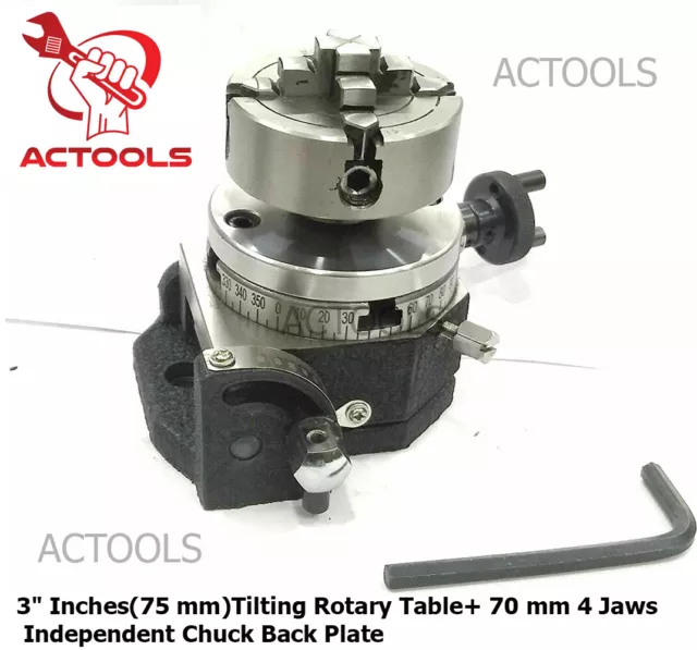 Tilting Rotary Table 3" inch 75mm + 70mm 4 Jaws Independent Chuck Back Plate USA 2