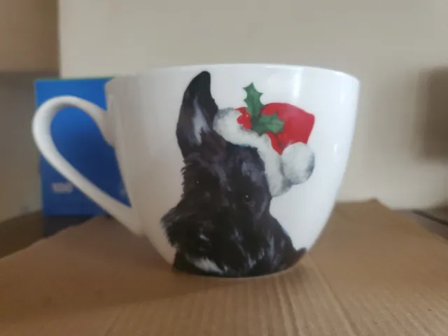 Portobello By Inspire Bone Coffee Mug 20 oz Christmas Scottie Dog Hat Terrier