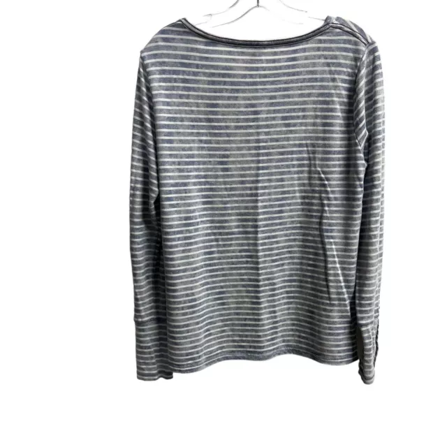 Lucky Brand Womens Slub Knit Tee Size Large Striped Button Cuff Boho Long Sleeve 2