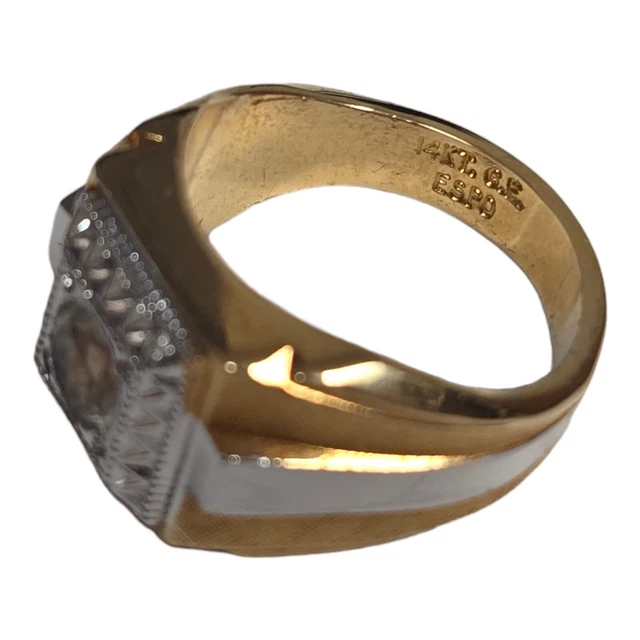 Ge Rings Man VINTAGE MEN'S ESPO Ring 14K Gold GE 2 Tone Cubic Zirconia Square ...