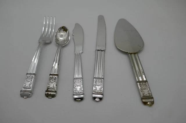 Vintage Child  Size Plastic Silverware Cutlery & Serving Set - Knife Fork Spoon
