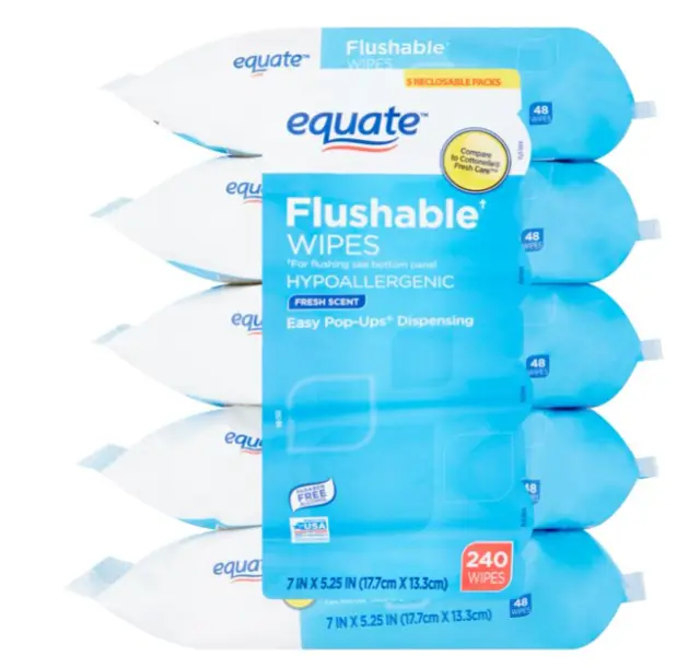 Flushable Wipes, Fresh Scent, 5 packs of 48 wipes, total 240 wipes