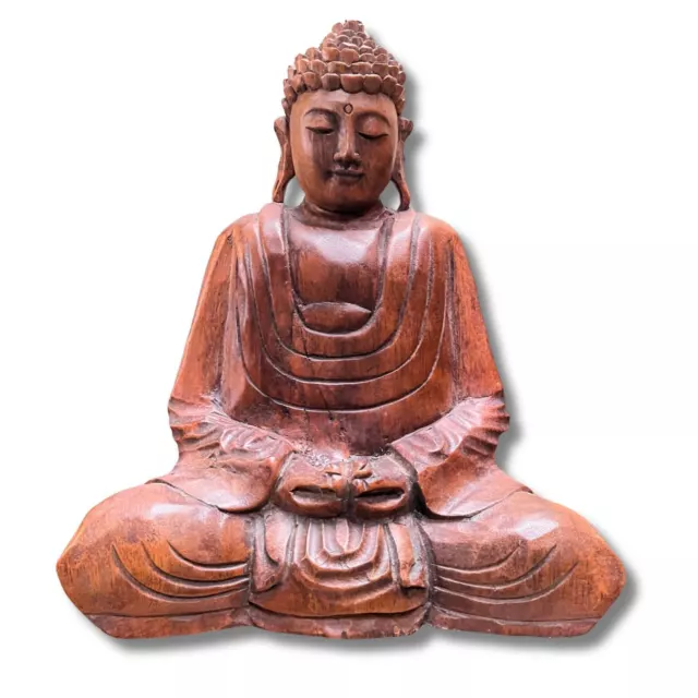 Meditation Buddha Figur Holz geschnitzt Yoga Skulptur sitzende Statue 31cm groß