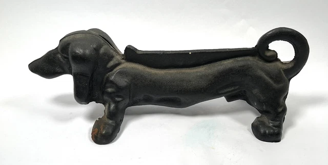 Antique Solid Cast Iron DACHSHUND Boot Scraper. Dog Door Stop