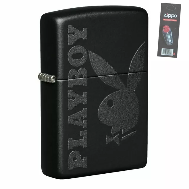 Zippo 49342 Playboy Black on Black Matte Pocket Lighter + FLINT PACK