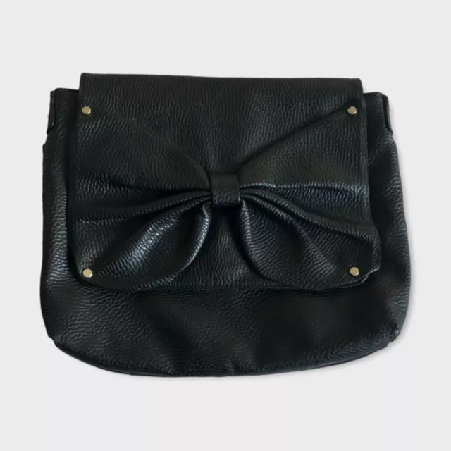 Sam & Libby Black Bow Accent Clutch Gold Hardware Nonleather purse handbag