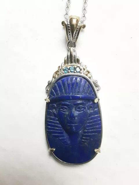 $799 Egyptian Pharaoh Sphinx Lapis Lazuli 925 Silver Pendant Charm & Chain 18"