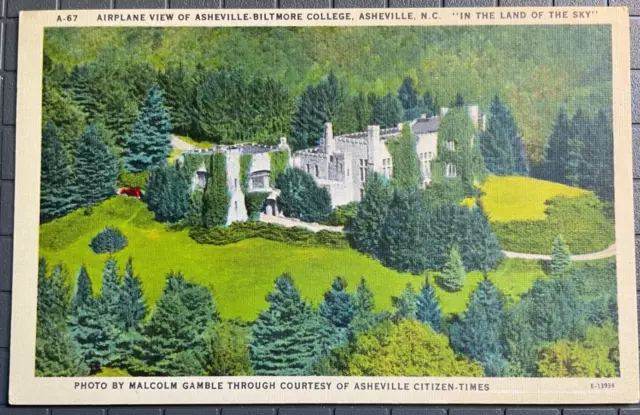 Vintage Postcard 1930-1945 Airplane View of Biltmore College, Asheville, NC