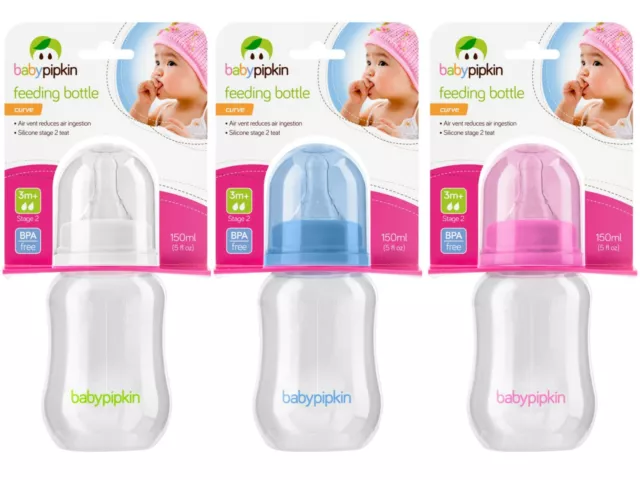 2x Baby Feeding Bottles 150ml Curve Shape Silicone Team Milk Bottle BPA Free 3m+