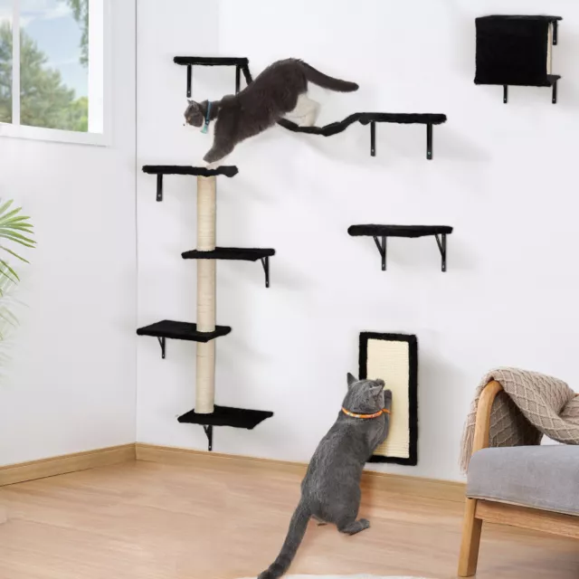 5 Pcs Wall-mounted Cat Climber Set Cat Shelves Scratching Post with Cat Perch 3