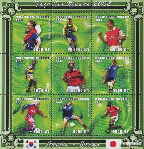 Mosambik 1814-1822 Sheetlet nuevo con goma original 2001 Fútbol-WM 2002