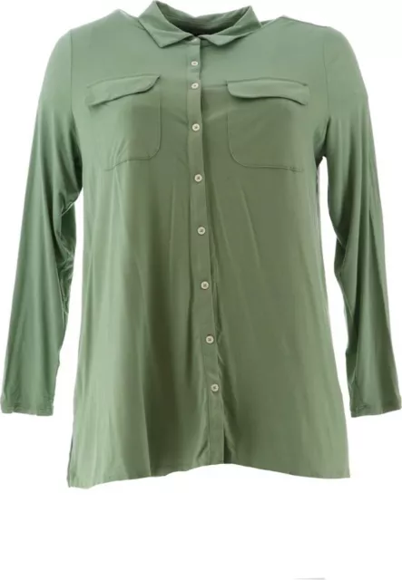 Lands' End Women's Plus Long Sleeve Button Down Tunic Hedge Green 1X NEW 507760