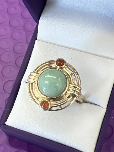 ❤️ Antique Chinese 14K Yellow Gold  Jade Jadeite Ring Size 11