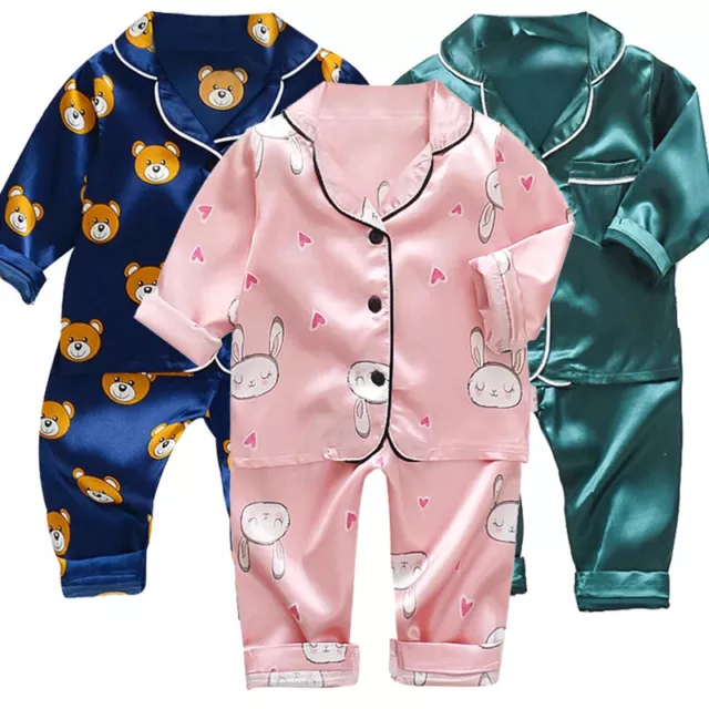 Baby Kids Toddler Children Boy Girl Bear Pajamas Sleepwear Nightwear Clothes Set
